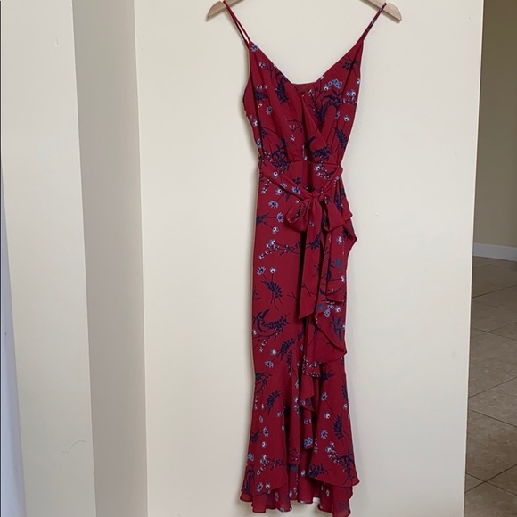NWT J Crew Red Floral Faux Wrap Dress - Picture 3 of 13
